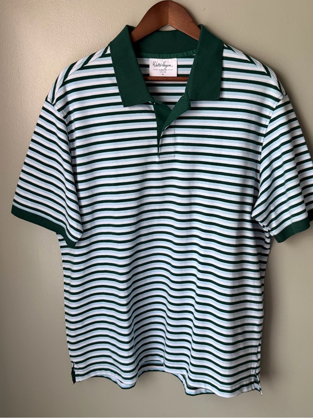 Walter Hagen Green & White Striped Polo